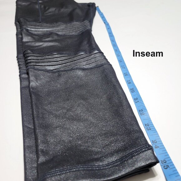 Athleta Womens Inclination Moto Tight Leggings Size L Metallic Black Pockets - Picture 9 of 12